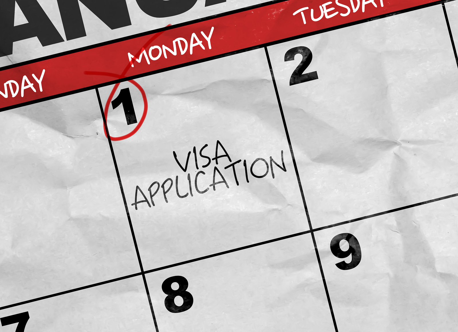 Concept image of a Calendar with the text: Visa Application